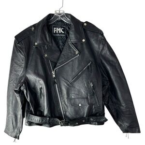 FMC Leather Motorcycle Biker Black Men’s Jacket Size 52